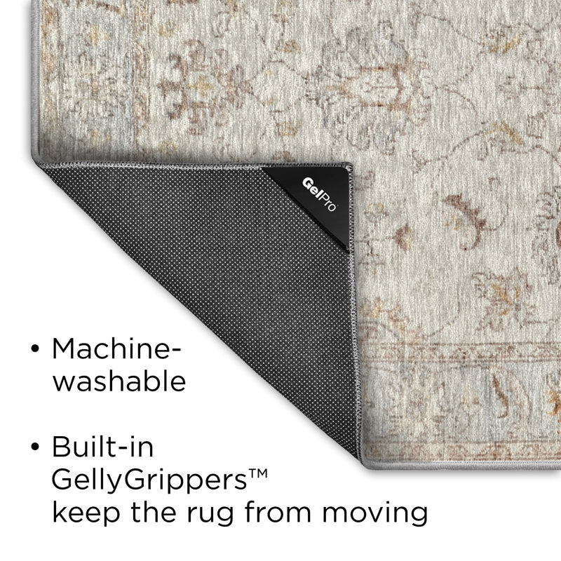 GelPro NeverMove Machine Washable Traditional Jordan Oatmeal Area Rug